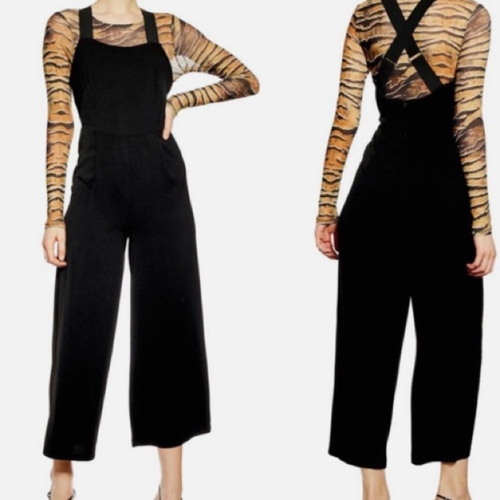 Topshop black wide leg sleeveless crisscross straps jumpsuit